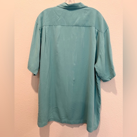 Tommy Bahama Silk Original Fit Camp Shirt Light Turquoise Edge Stitch Detail XL - Picture 7 of 9